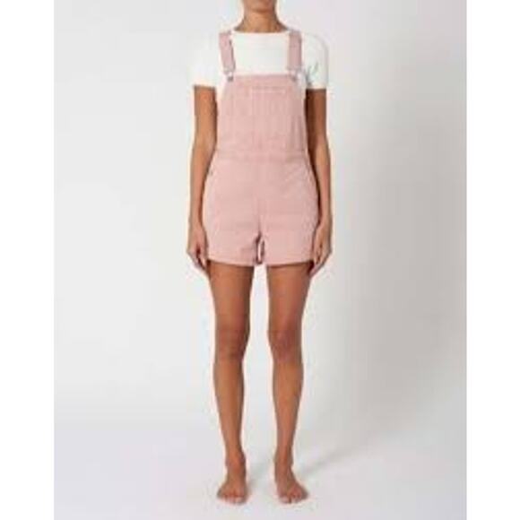 Rolla's Original  Short High Rise Cut Off Overalls, Pink, Anthropologie, Sz S - Picture 2 of 13